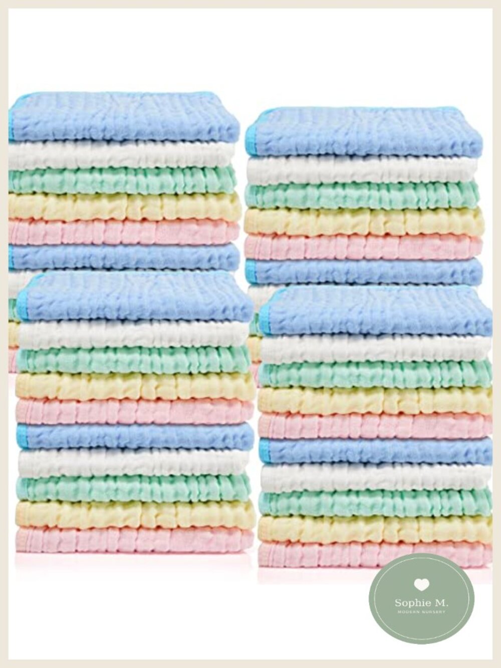 20 Pack Muslin Burp Cloths 20x10 Inch 6 Layer Cotton Yarn Soft Absorbent